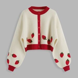 cider strawberry cardigan sweater with red trim